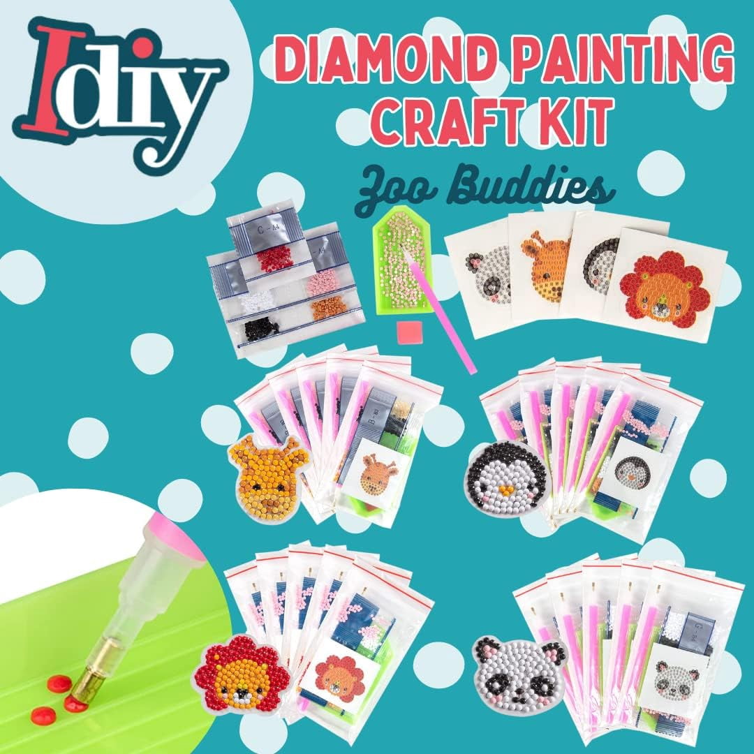 SCS Direct Kids Birthday Party Diamond Gem Painting Craft Favor Kits -Zoo Buddies- 20 Individually Packaged, All-in-One Packs for Boys & Girls -Fun & Unique Gem Classroom Art Project Activity Gift