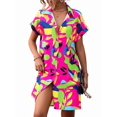 thumbnail image 3 of Womens Summer Shirt Dress Short Sleeve Floral Shift Dress Casual Loose Flowy Beach Sundress Rose Red M, 3 of 9