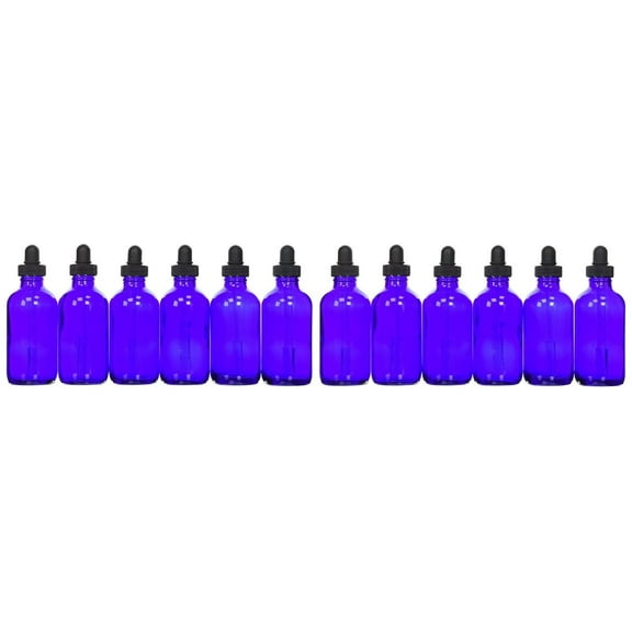 12 - 4oz Blue Glass Bottle with Glass Dropper