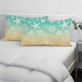 thumbnail image 3 of Teal Yellow Ombre Coastal Pillow Covers, Linen Long Throw Pillow Case, Sea Nautical Summer Beach Starfish Coral Holiday Pillow Protector Decorative Cushion Cover for Living Room/Bedroom 16" x 24", 3 of 8