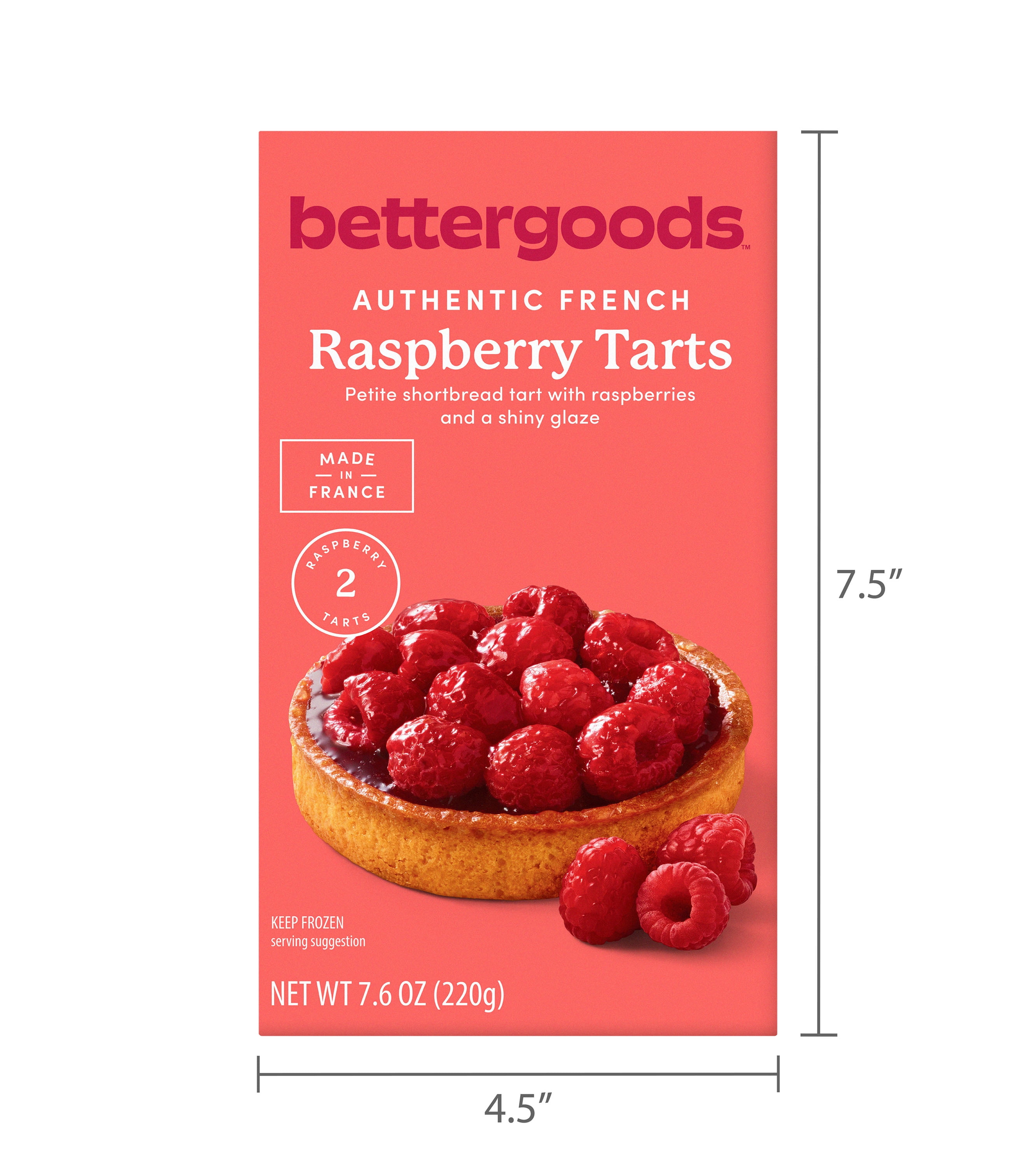 bettergoods Authentic French Raspberry Tarts, 7.6 oz, 2 Count (Frozen)