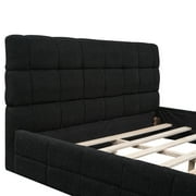 Euroco Upholstered Queen Size Platform Bed with Tuft Headboard, Black