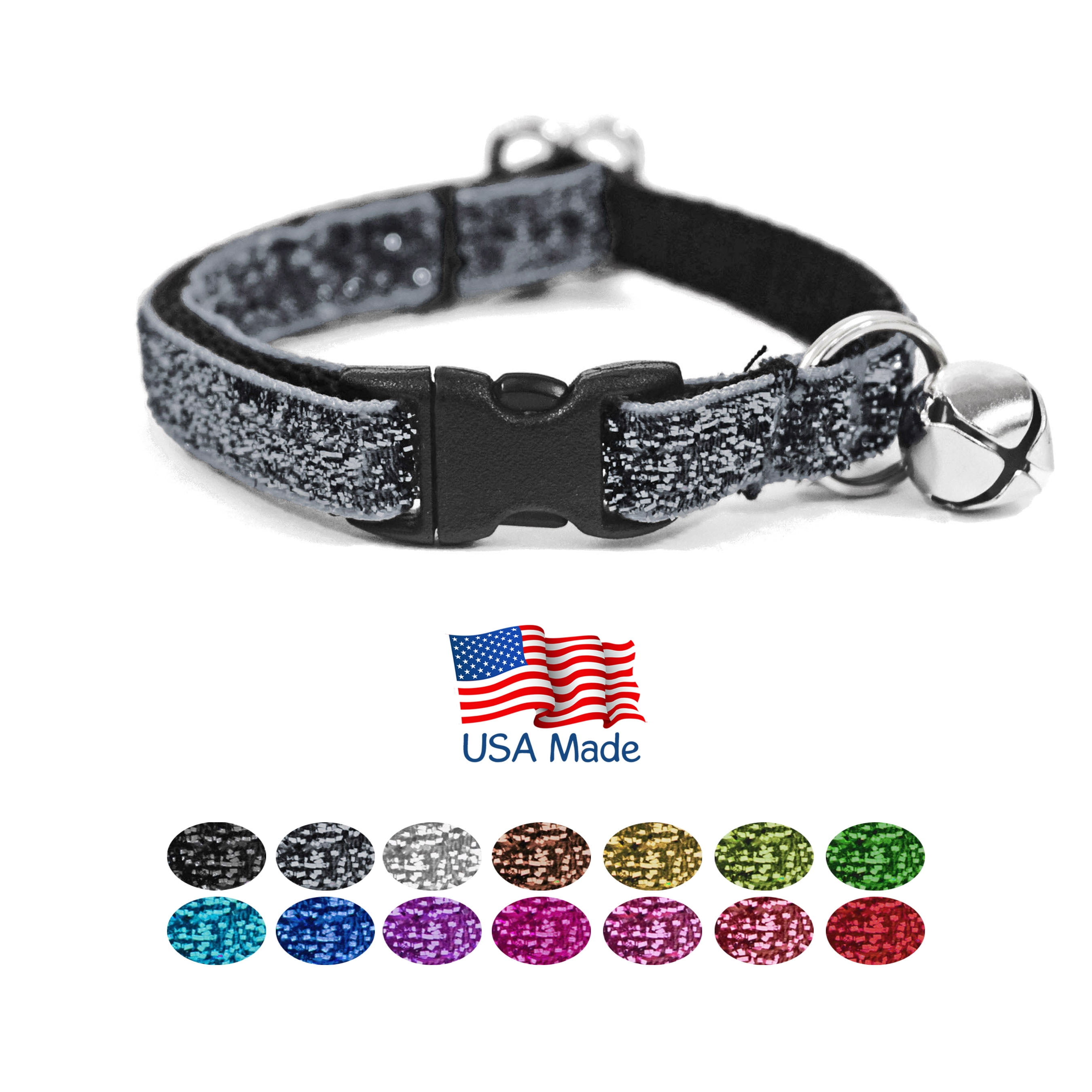 Personalized Sequins Break Away Cat Collar With Bell Safety Kitten Name Collars 
