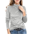 thumbnail image 2 of VBVC Women's Mock Neck Velvet Long Sleeve Pullover , Ladies' Slim Fit Stretch Top , Fall Winter Casual Layering Shirts For Women, S-2XL, 2 of 8
