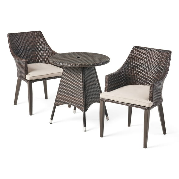 GDF Studio Leeward Outdoor Round Wicker 3 Piece Bistro Set, Multibrown and Light Brown