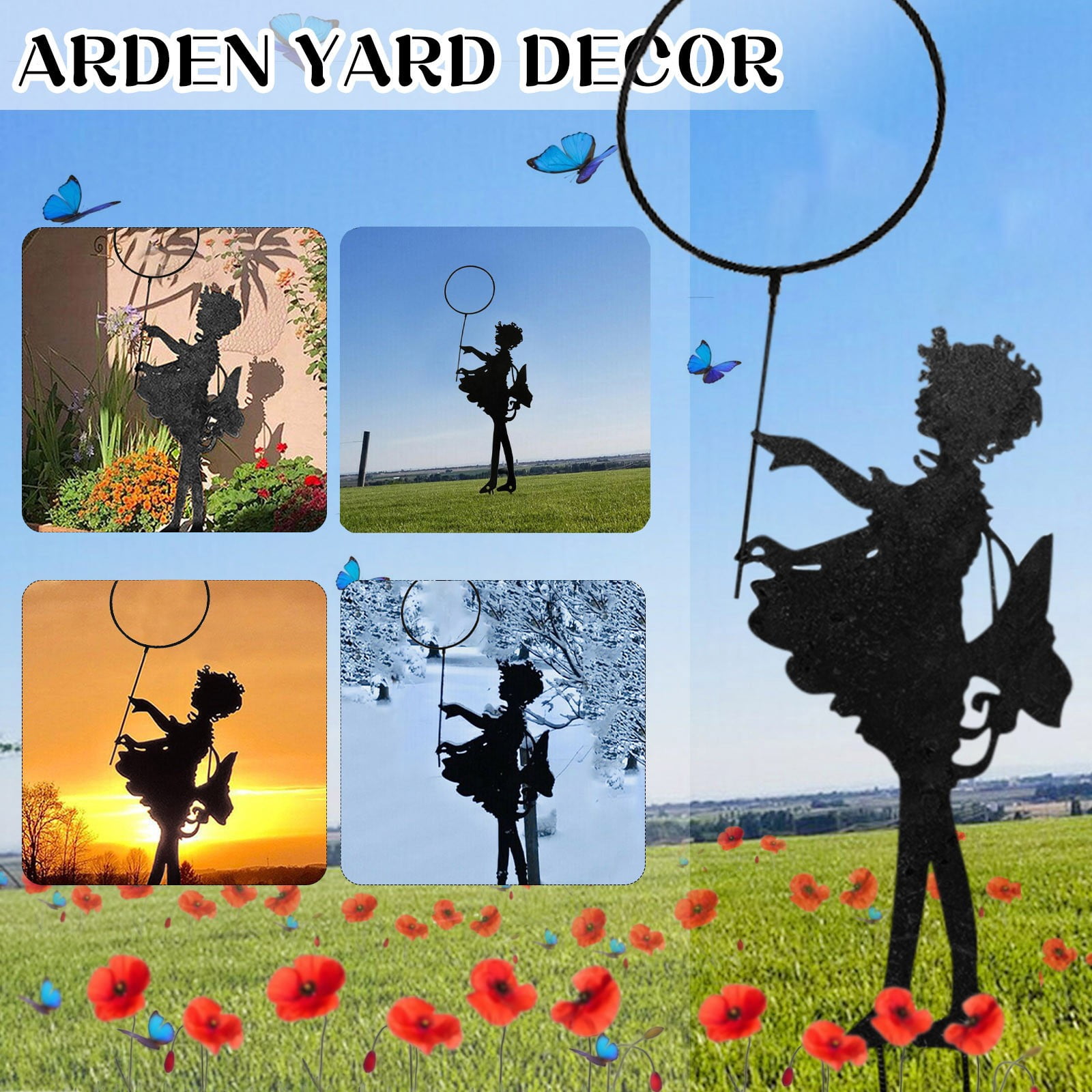 Corashan Room Decor,Butterfly Girl Vintage Metal Silhouette Sculpture for The Garden Memorial