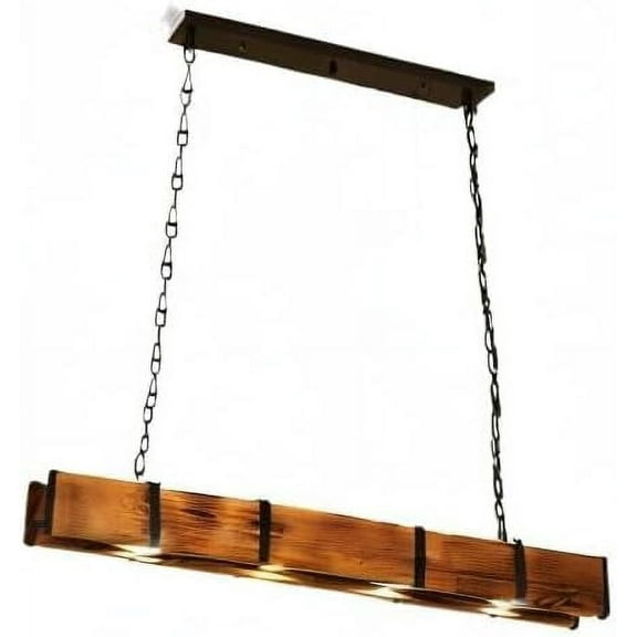 Farmhouse Chandeliers for Dining Room, 4-Lights Industrial Wooden Pendant Lighting Fixtures, Rustic Kitchen Island Light Fixtures, Metal Hanging Light