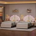 thumbnail image 3 of Hiphuta Twin Size LED Bed Frame with Drawers, Upholstered Platform Bed Frame with Tufted Headboard, No Box Spring Needed, Velvet White, 3 of 7