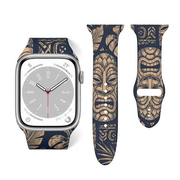 Ancient Totem Pattern Soft Silicone Sport Band 38mm40mm Wristband for Apple Watch, Waterproof Buckle Strap for Series 9/8/7/6/SE/Ultra