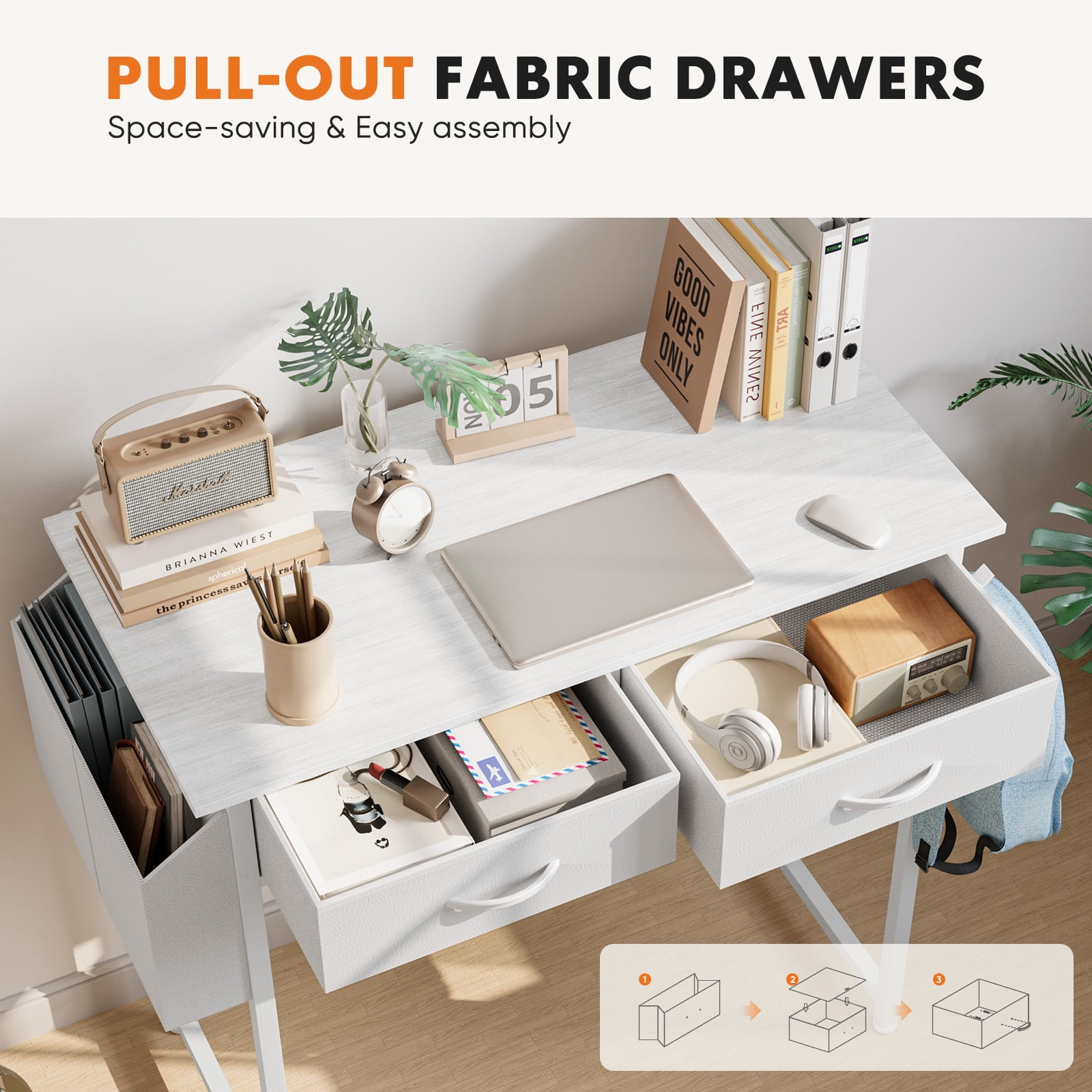 MAYEERTY 32in Adjustable Small Computer Desk, Metal Writing Study Table with Storage and Headphone Hook, Home Office