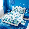 thumbnail image 2 of meiyoeat Watercolor Sea Turtle Bed Sheets For Boys,Ocean Animal Starfish Full Size Sheets,4-Piece,1 Flat Sheet,1 Fitted Sheet and 2 Pillowcases, 2 of 6