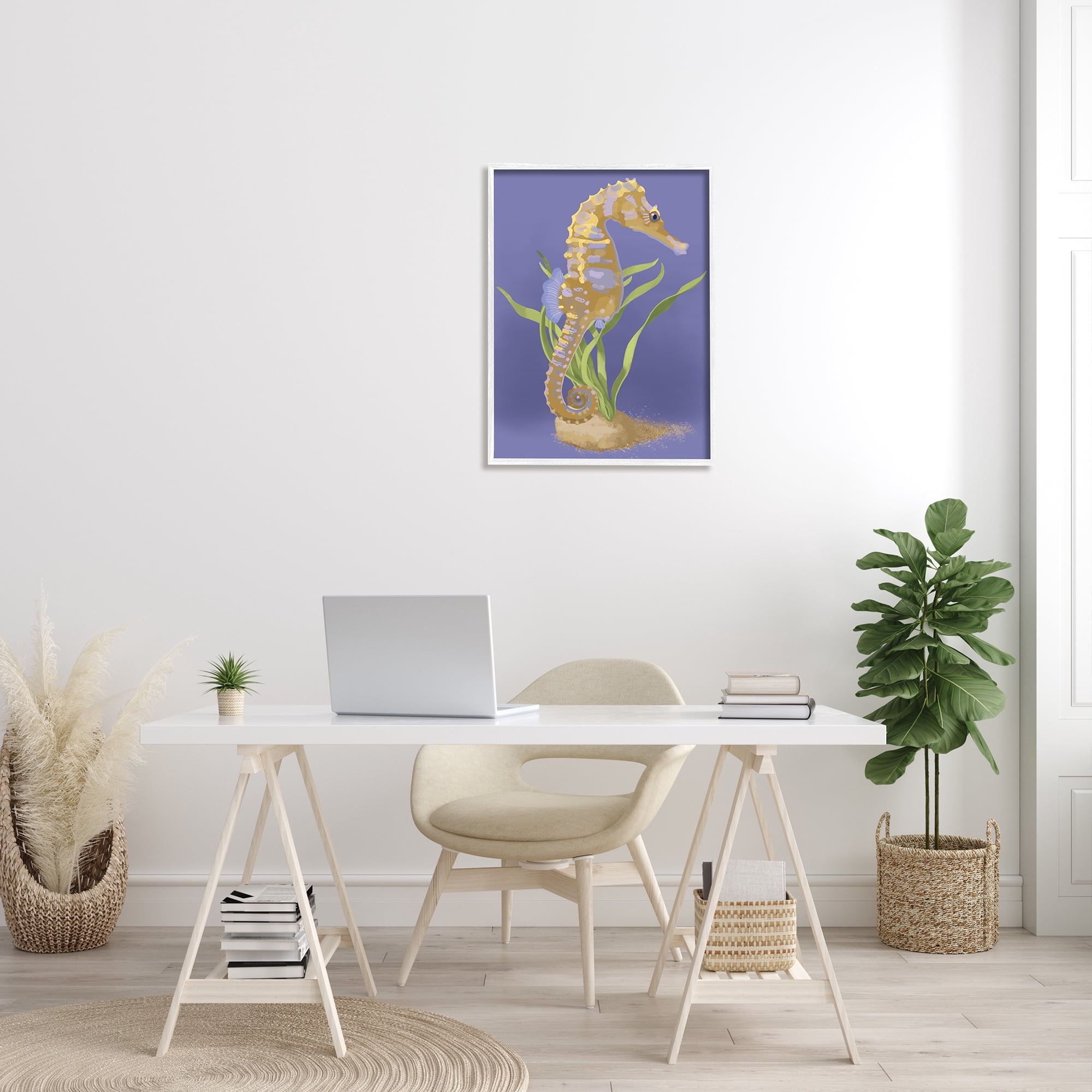 Stupell Industries Underwater Seahorse Green Kelp over Purple Modern Painting White Framed Art Print Wall Art, 24 x 30, Design by Sally Springer Griffith