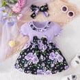 thumbnail image 2 of AQUARIVE Ensemble de Vêtements pour Filles Deux Pièces Robe à Manches Courtes Col Rond Rayé Imprimé Floral avec Hijab Coupe Classique Ensemble de Vêtements pour Filles Violet 3-6 m, 2 of 8