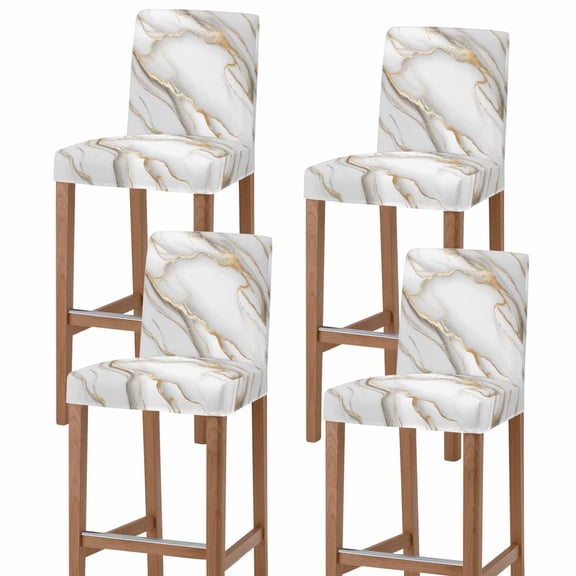 White Golden Marble Bar Stool Cover Set of 4, Modern Abstract Art Marble Crack Stretch Bar Chair Cover, Removable Washable Pub Counter Stool Chair Slipcover for Kitchen Dining Room Pub Cafe