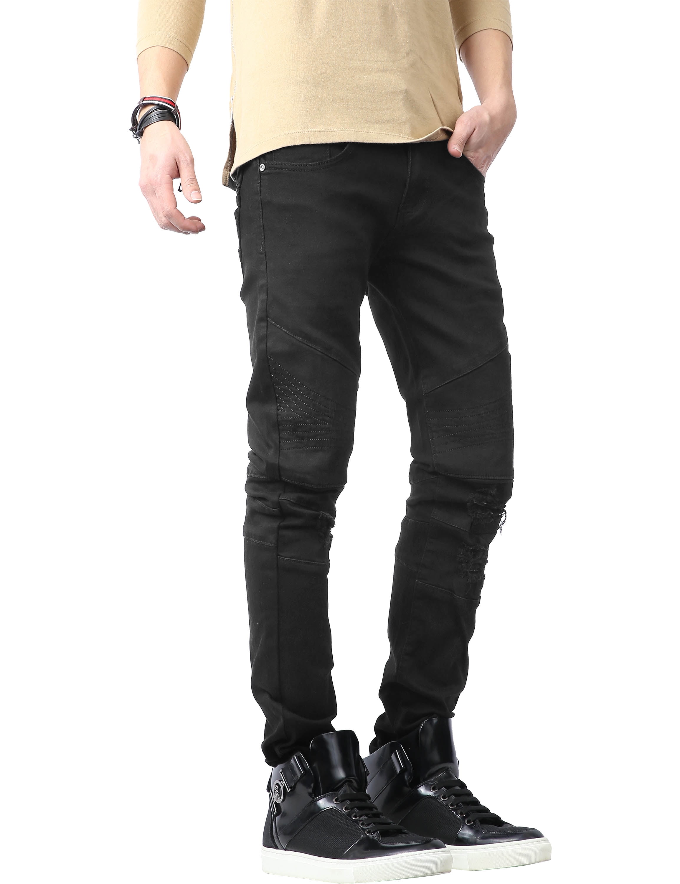 Wholesale Price Men's Stretchy Ripped Skinny Biker Jeans Destroyed ...