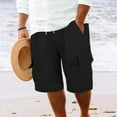 thumbnail image 5 of MIXUE Mens Shorts Summer Linen Solid Color Elastic Waist Drawstring With Large Pockets Beach Sports Loose Fit Casual Holiday Wear,Black,XXXL, 5 of 8