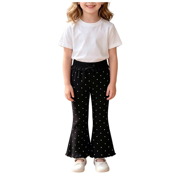 Mnyotv Girls' Pants Casual Toddler Girl Elastic Waist Yoga Pants Printed Flared Leggings Size 5-6 Years