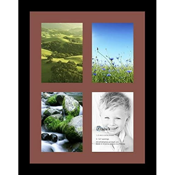 collage photo frame single mat with 4-5x7 openings and black frame.