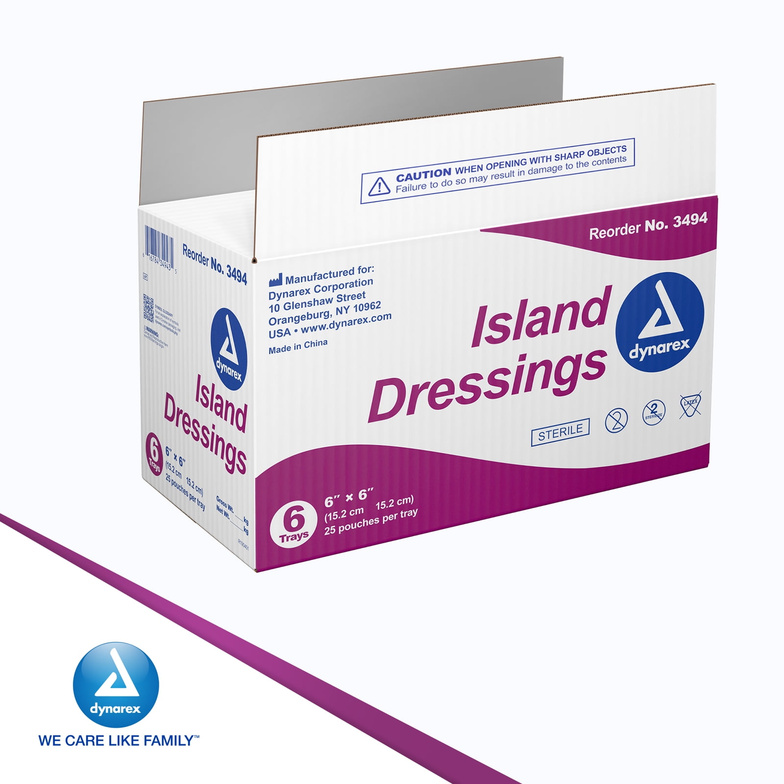 Dynarex Island Dressings – Sterile, Wound or Blister Dressing, Individually Packaged, Highly Absorbent Bandage Dressing, Adhesive Border, White, 6” x 6”-  1 Case of 150 Island Dressings (Sterile)