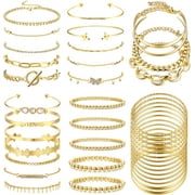 QIAN MENG DAN CO., LTD 40 PCS (6 Pack) Gold Stackable Chain Bracelets Set for Women Boho Stackable Y2K Chain Layered Multipack Bangles Adjustable Paperclip Link Italian Cuban Anklet Bracelet Jewelry 1# Style A 1# Style A {