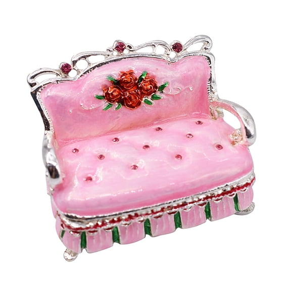 LOLIPPYY Pink Tin Sofa Shape Jewelry Storage Box Durable Small Trinket Case for Women's Jewelry Organizer 3.5 x 2.5 x 1.5 Inches