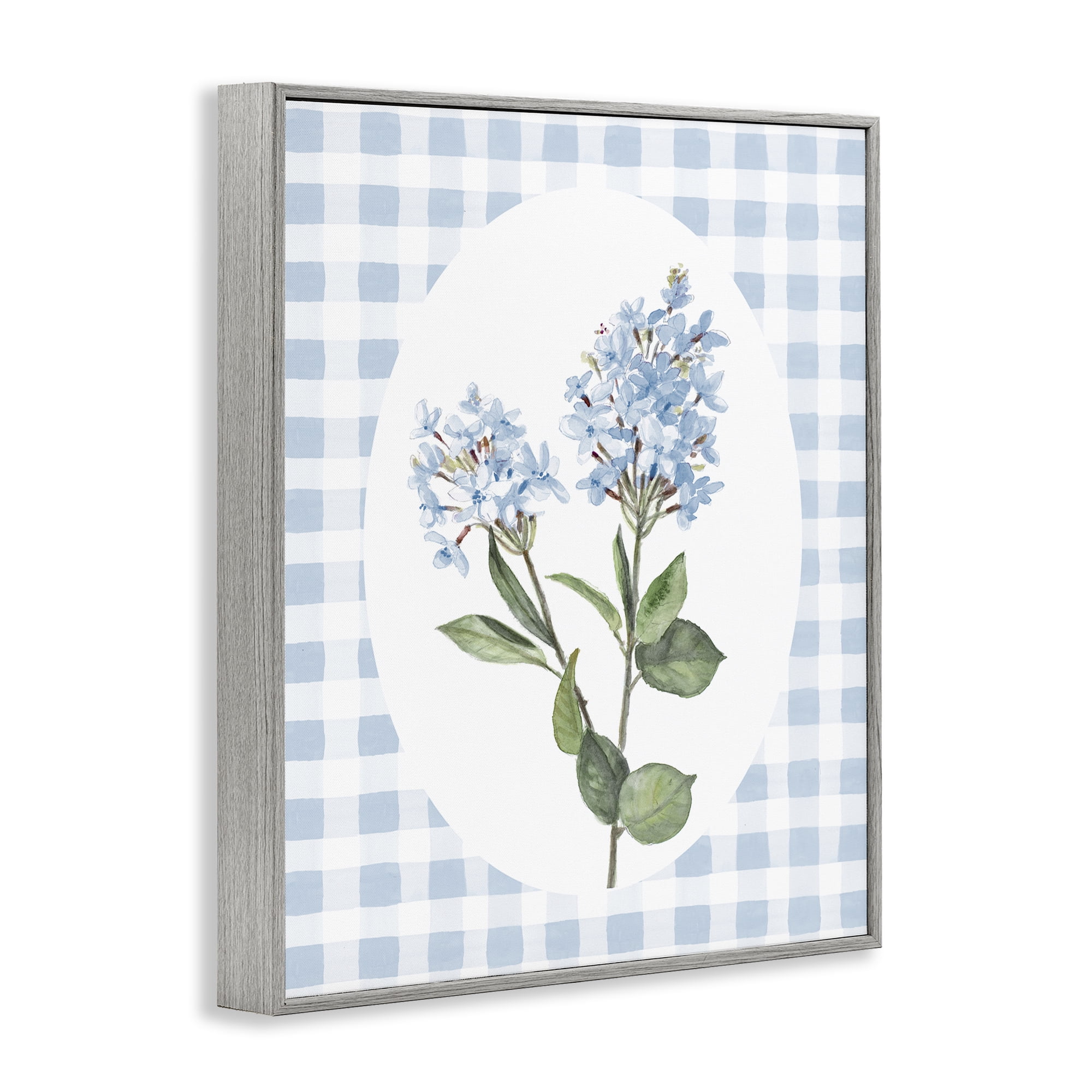 Stupell Industries Blue Checkered Blooms Gray Framed Giclee Art, design by Lanie Loreth
