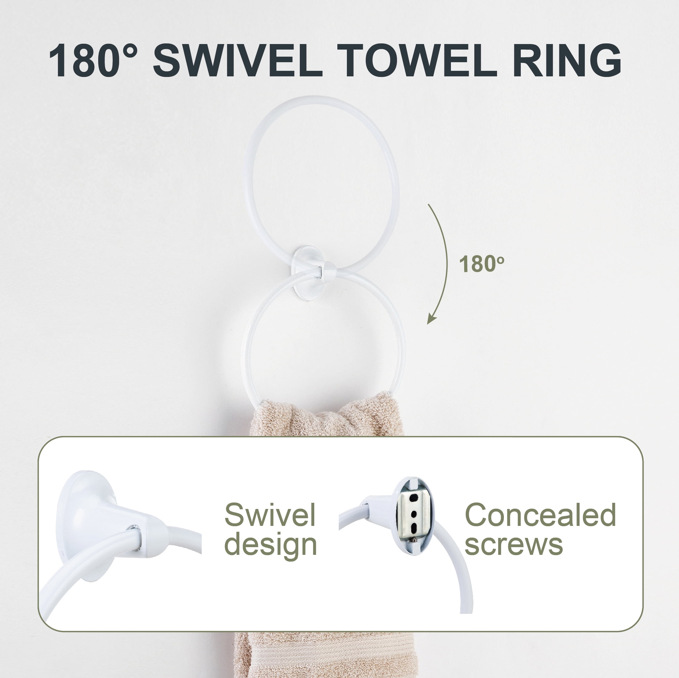 (2 pack) Mainstays 7.1-inch Oval Wall Mount Towel Ring White Finish with Hardware