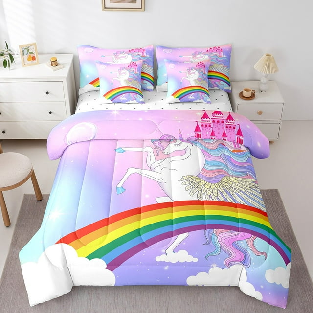 YST Fairy Tales Princess Theme Bedding Set, Kids Cute Unicorn Comforter Set, 7-Piece, Queen