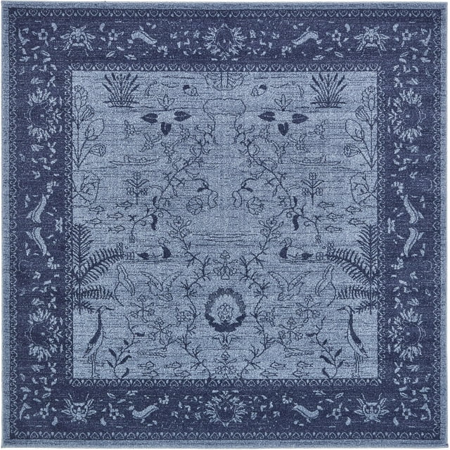 Unique Loom La Jolla Collection Tone Traditional Square Rug, 6 Feet, Blue/Navy Blue