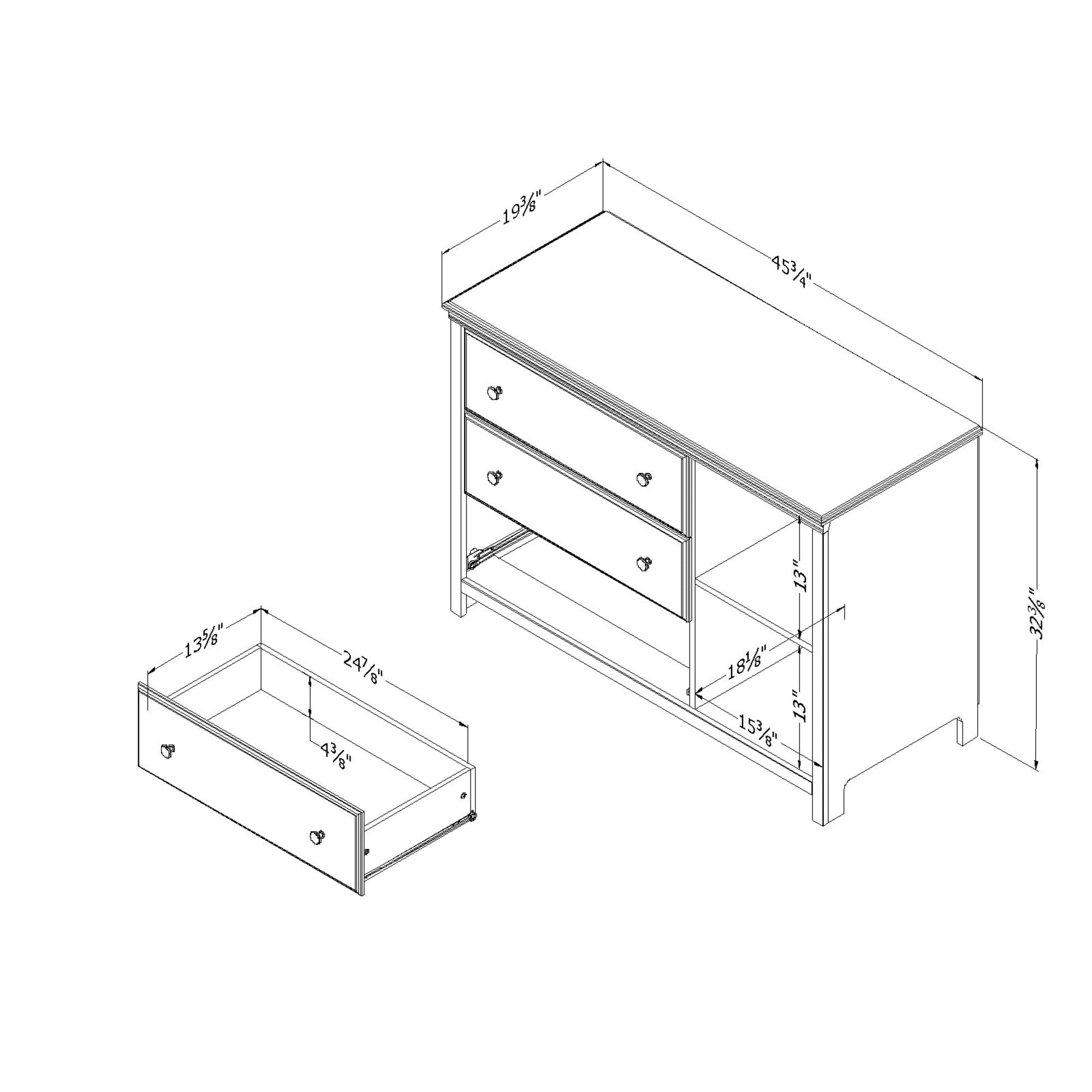 south shore cotton candy 3-drawer dresser 12687 - 3-DRAWER DRESSER WITH BASKETS