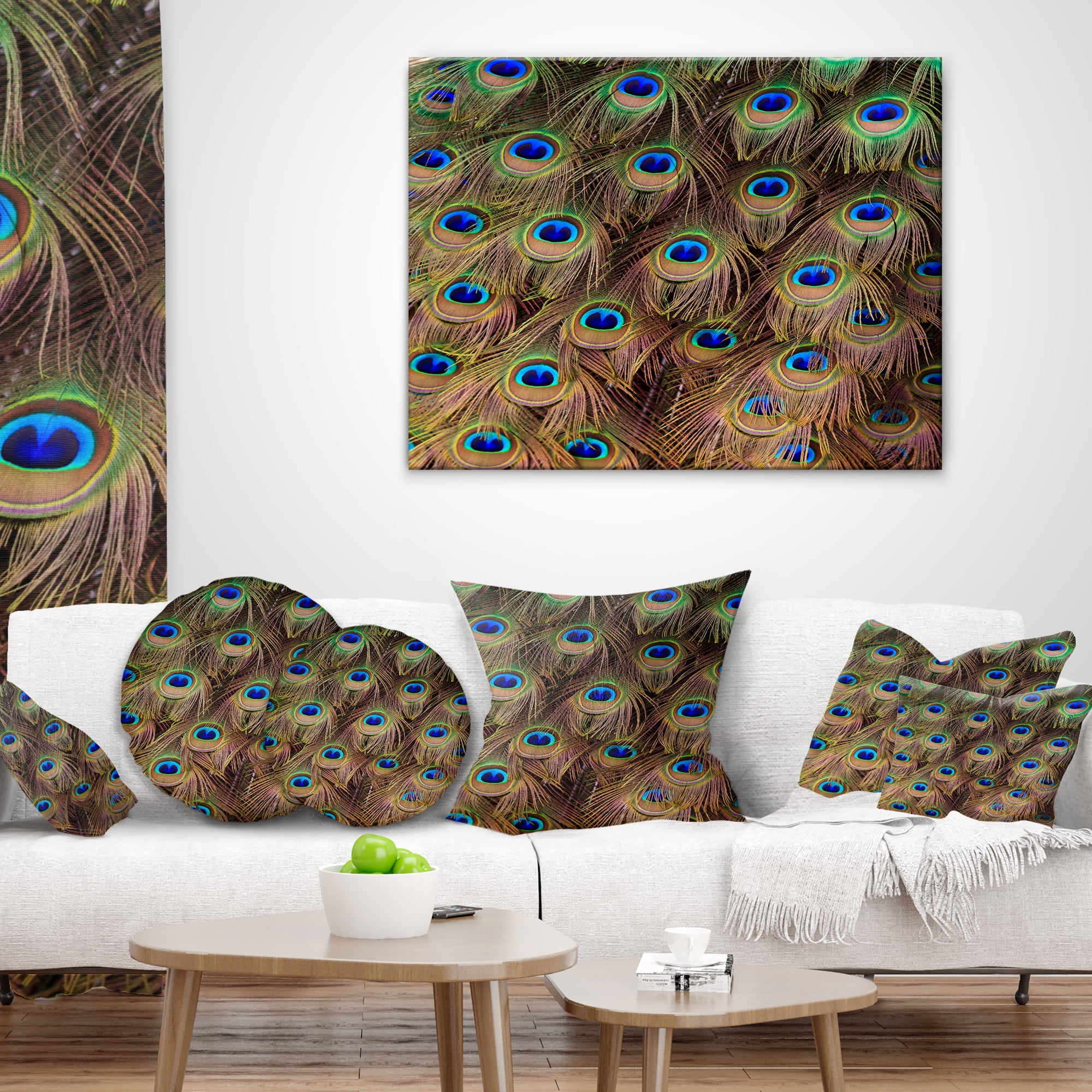 Designart Peacock Bird Tail Feathers in Close Up - Animal Throw Pillow - 16x16