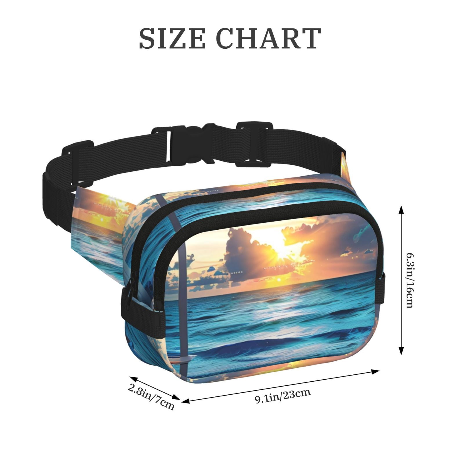 Picia Ocean View Bedroom Print Square Double-Layer Waist Bag Mini Adjustable Waist Belt Bag Exercise Running Travel Hiking