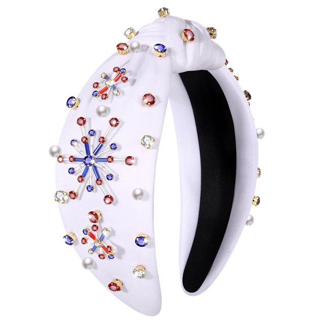 ZOLEAROPY Diadema anudada del 4 de julio Celebración de la bandera estadounidense Fuegos artificiales Diadema con nudo Perla Rhinestone Joya Banda ancha para la cabeza patriótica Diadema del Día de la