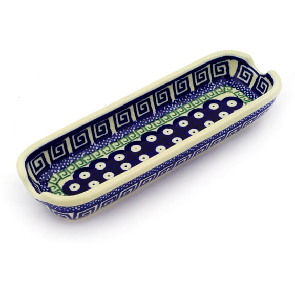 Polish Pottery 8½-inch Corn Tray (Grecian Peacock Theme) Hand Painted in Boleslawiec, Poland Certificate of Authenticity