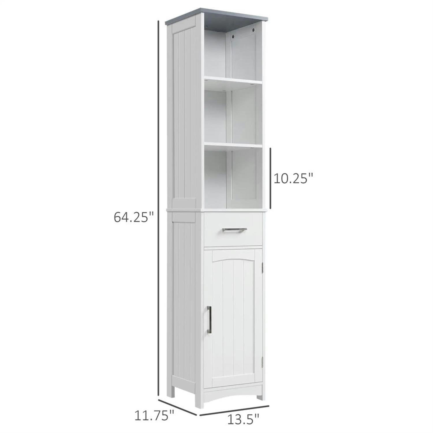 Demi Bonn 64" Tall Bathroom Storage Cabinet, Narrow Freestanding Linen Cabinet with Drawer and Shelves for Living Room, Kitchen, Dining Room, Office, Gray