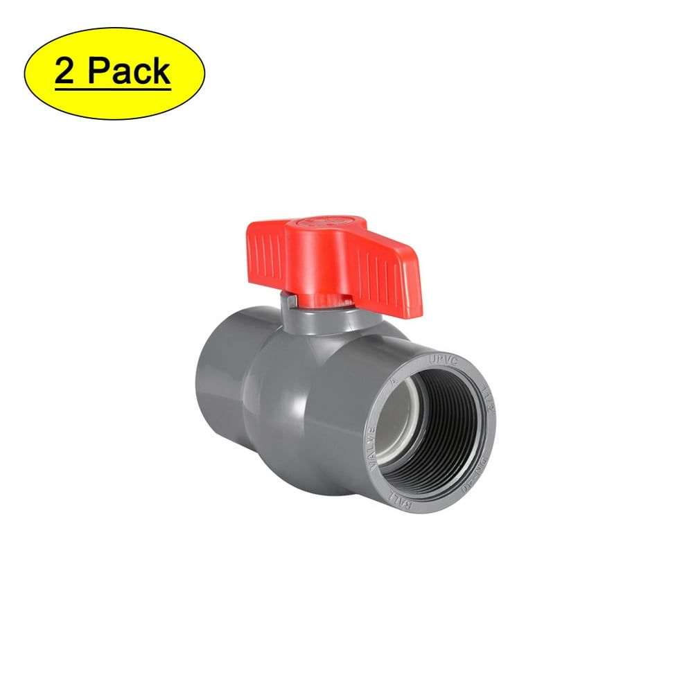 PVC Ball Valve Water Pipe Threaded Ends 11/2" Inner Diameter Red Gray