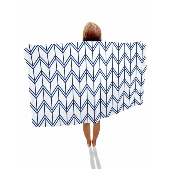 Boho Blue Beach Towels Oversized Super Absorbent, White Chevron Stripes Abstract Geometric Lightweight Bath Towel Quick Dry Sets For Bathroom/Pool/Rv Camping/Beach Play/Gym Room/Picnic 23"x47"