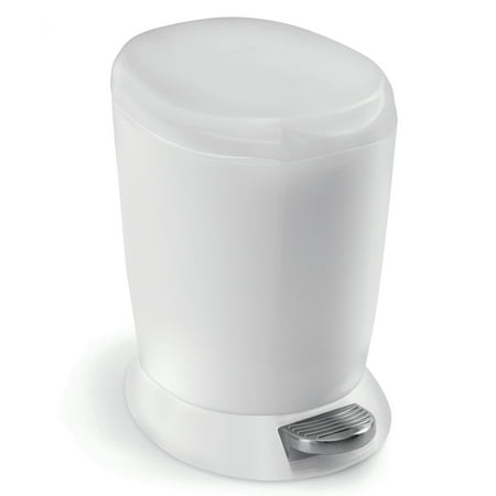 simplehuman 6 Liter / 1.6 Gallon Compact Plastic Round Bathroom Step Trash Can, White Plastic