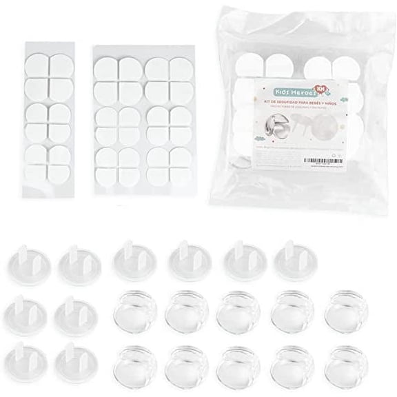 Kids Heroes Kit de Seguridad para Bebes y Niños con 10 Cubre Esquinas Transparentes y 10 Tapas de Seguridad para Enchufes