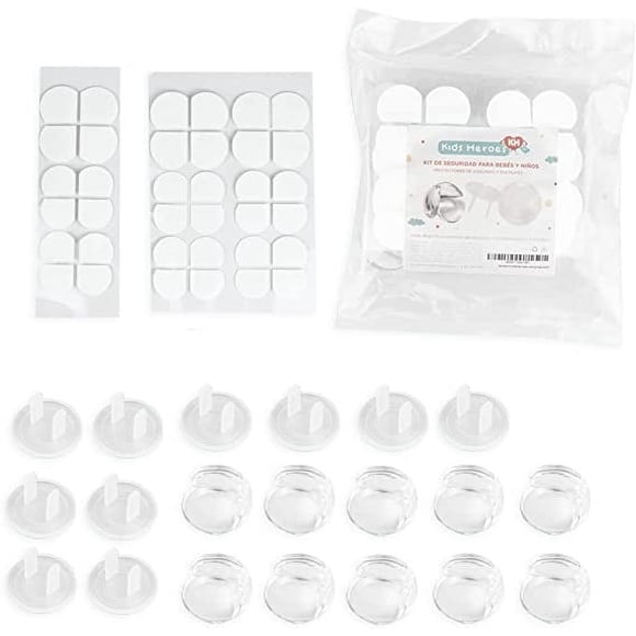 Kids Heroes Kit de Seguridad para Bebes y Niños con 10 Cubre Esquinas Transparentes y 10 Tapas de Seguridad para Enchufes