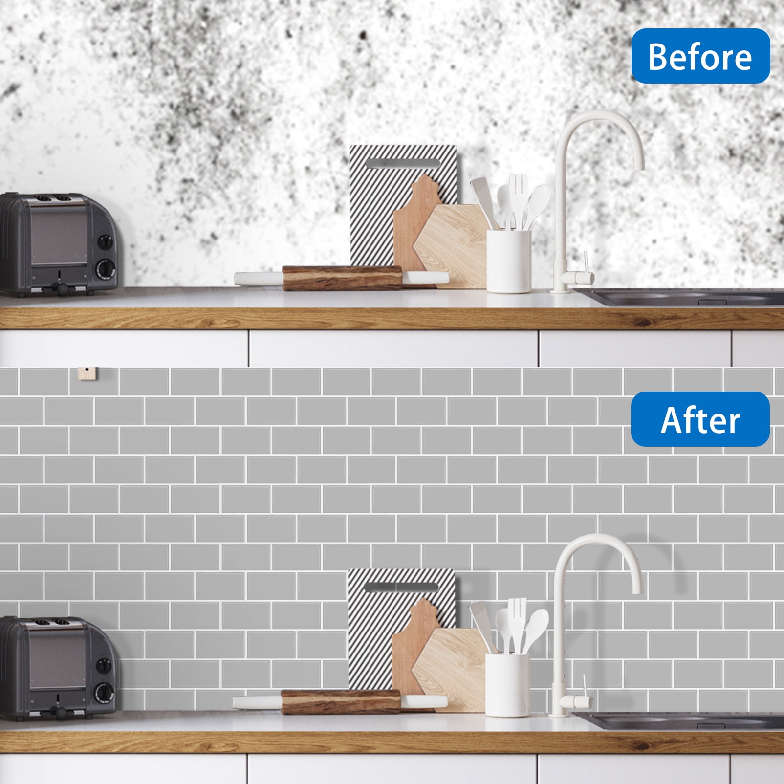DEWOO Peel and Stick Backsplash - 10 Sheets of 12"×12" - 3D Adhesive Peel and Stick Tile Backsplash for Kitchen, Bathroom, Wall Tile, Gray