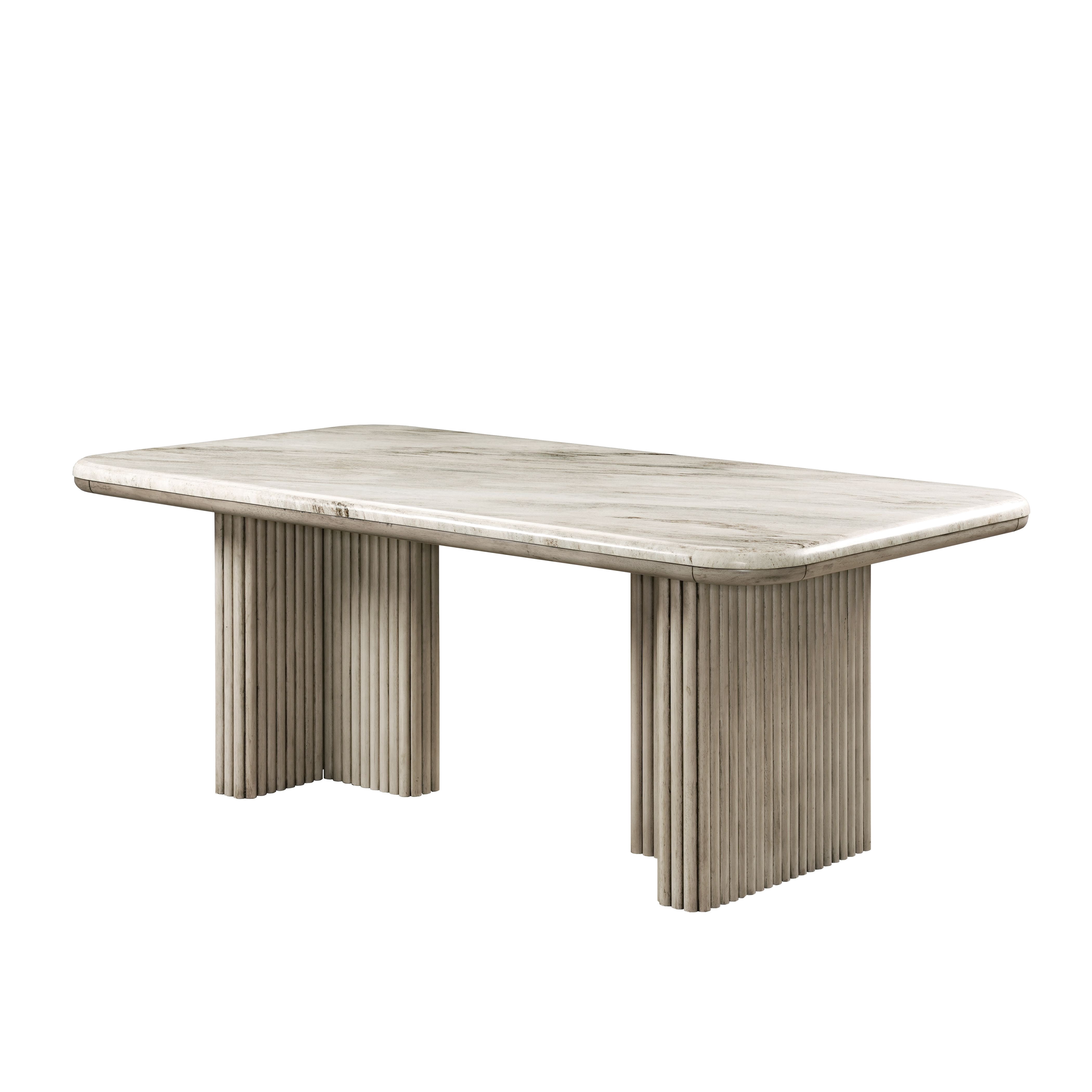 ACME Charity Rubber Wood and Marble Dining Table in White & Gray Oak