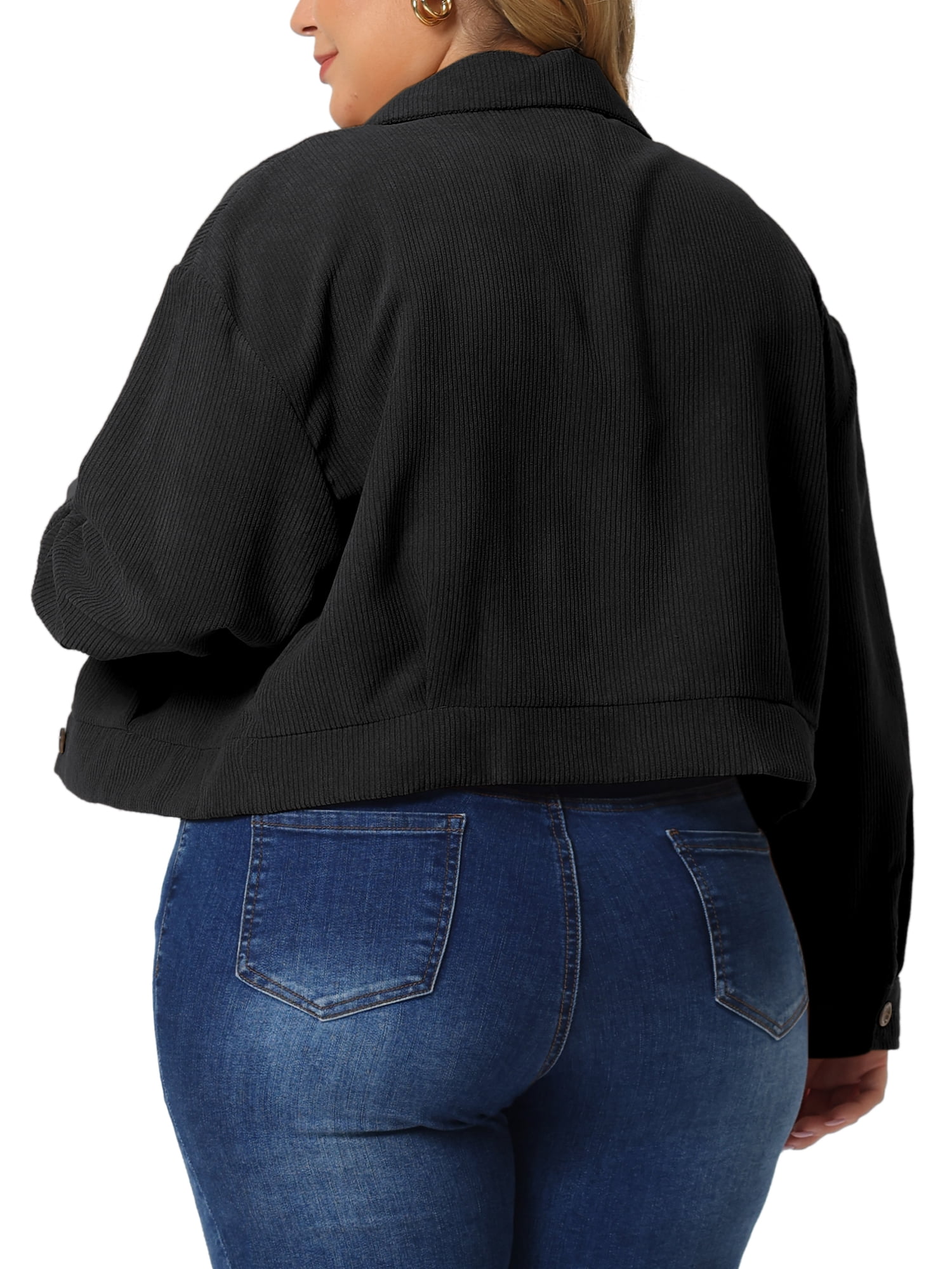 DARING DIVA Women's Plus Size Button Down Long Sleeve Shacket Jacket 2X Black