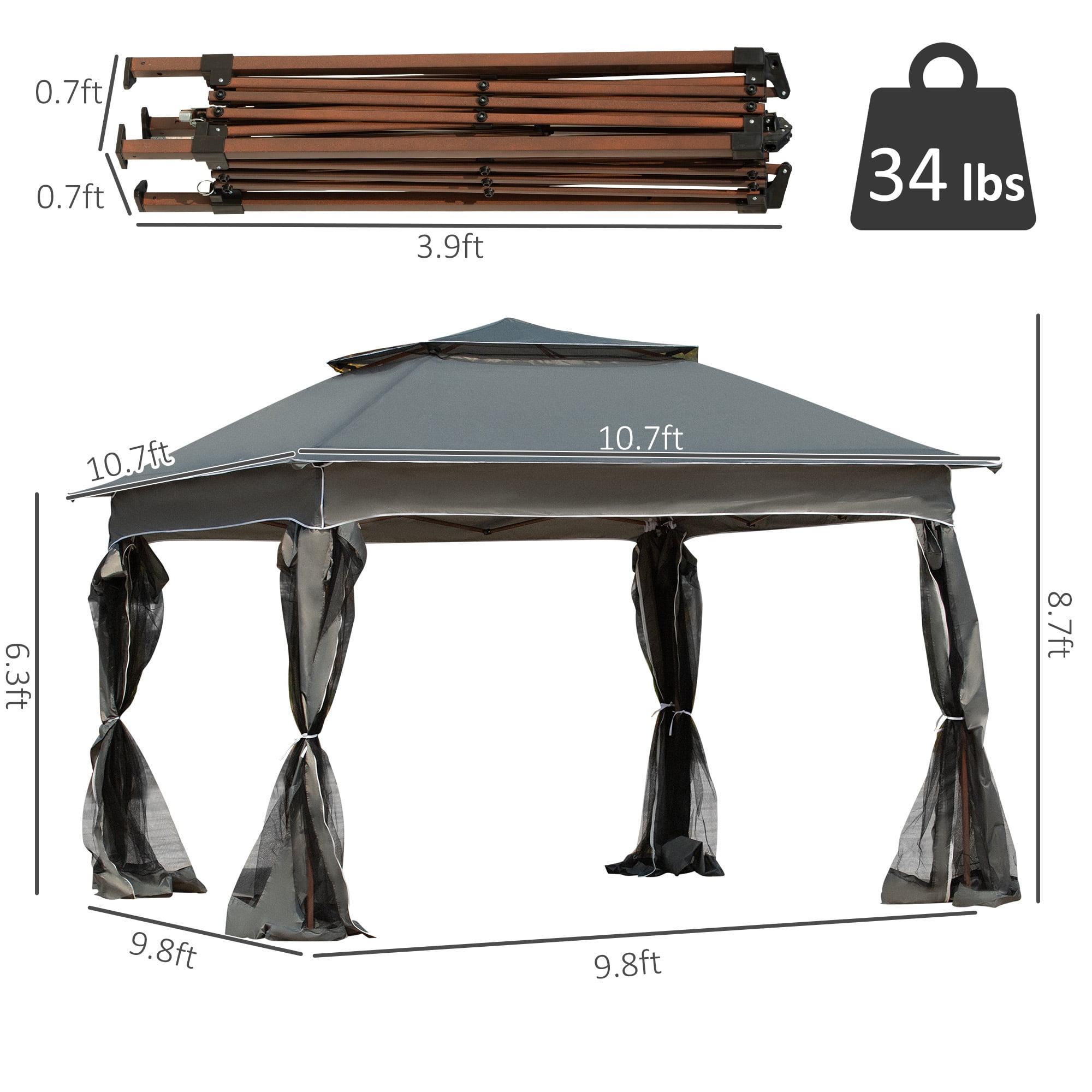 Outsunny 11' x 11' Pop Up Gazebo Outdoor Canopy Shelter with 2-Tier Soft Top, and Removable Zipper Netting, Event Tent with Large Shade, Dark Gray