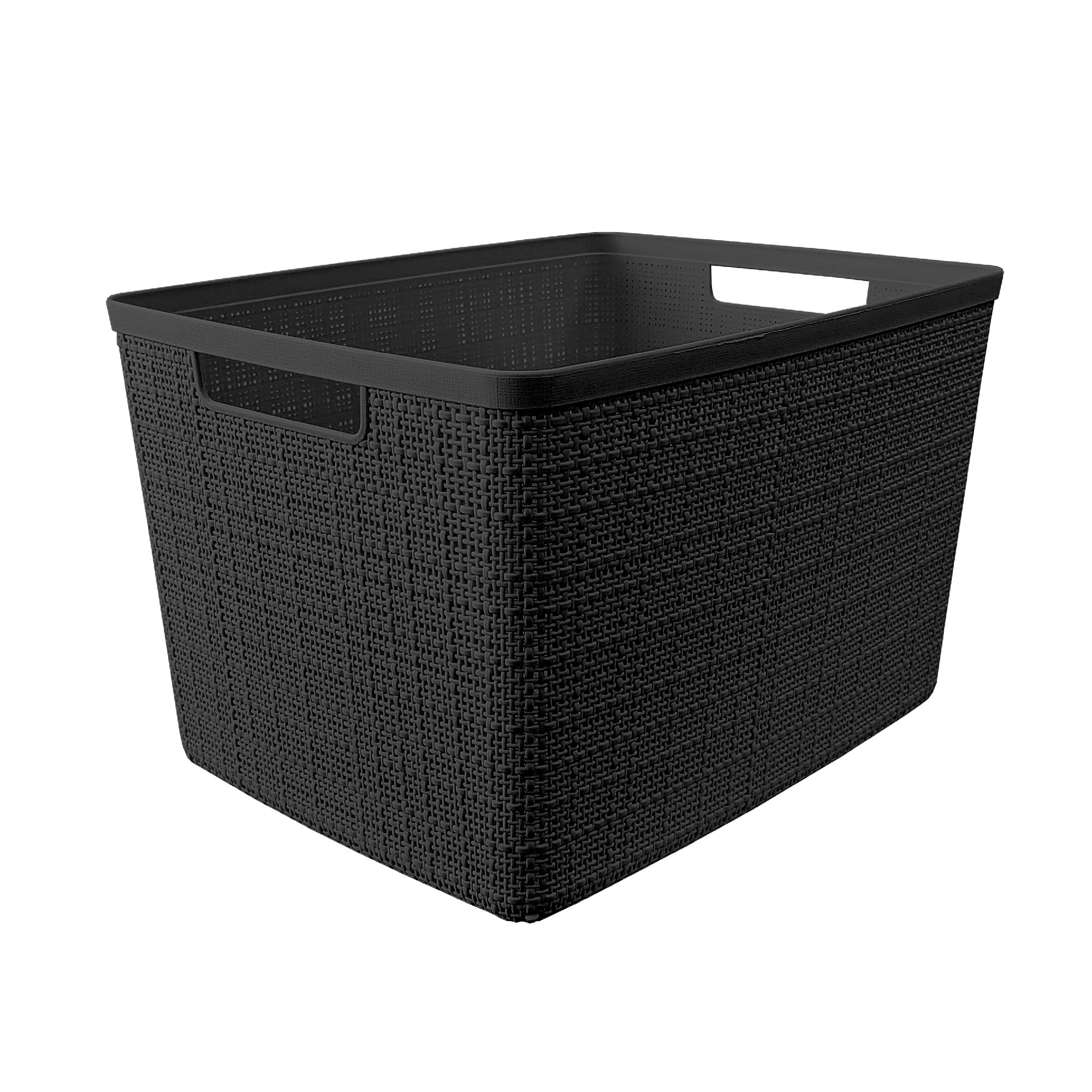 Curver Set of 4 Jute Basket Large Durable Resin Organization and Storage Basket Bin, Black