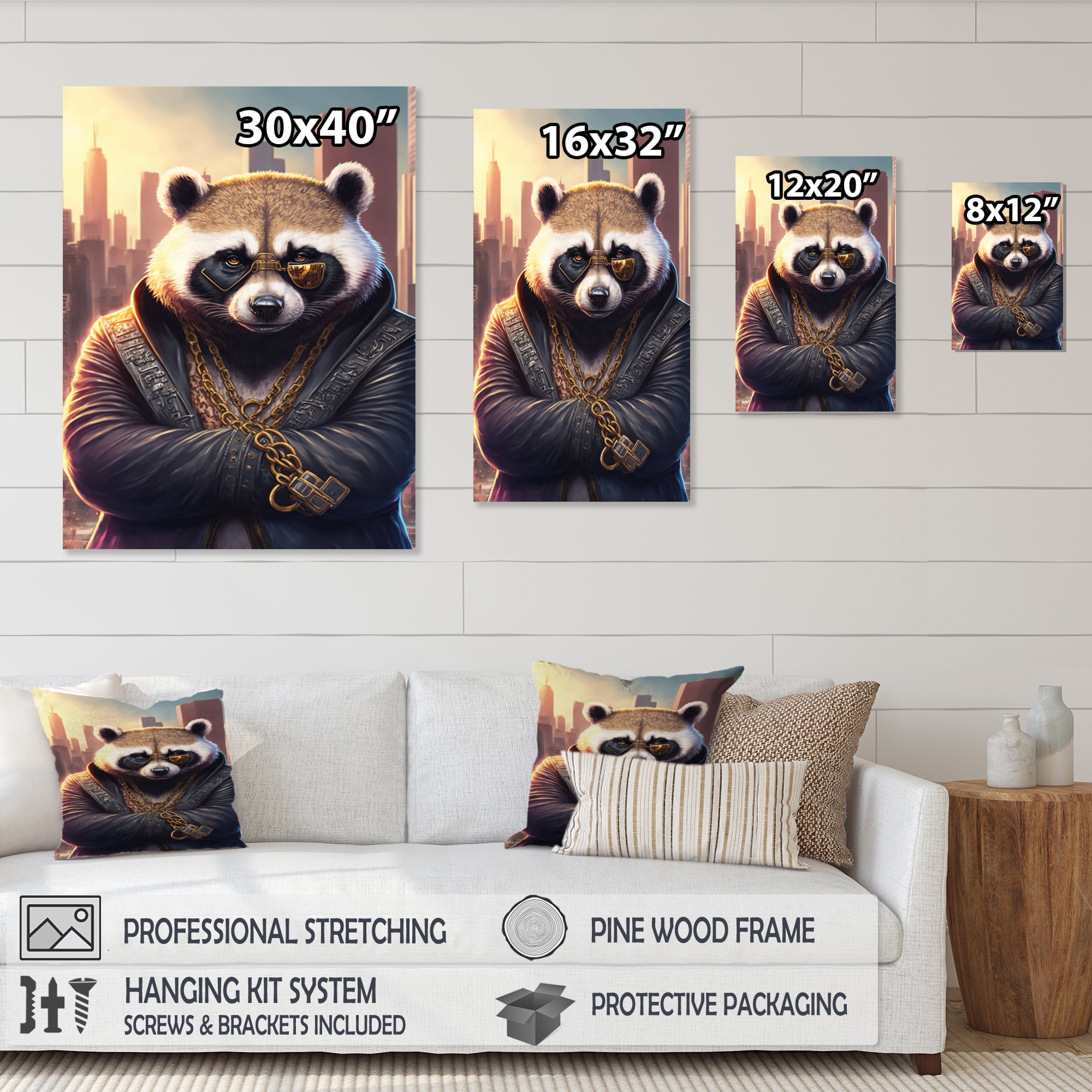 Designart Panda Gangster In NYC II Canvas Wall Art