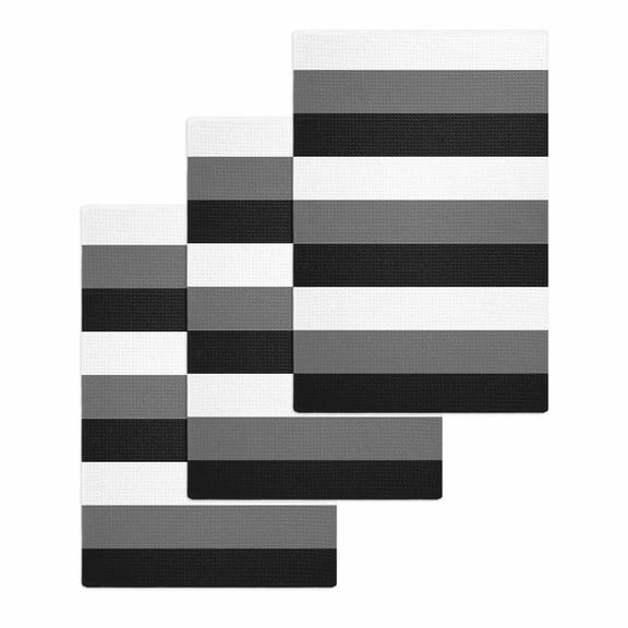 Grey Black White Striped Hand Towels Set, Waffle Weave Kitchen Towels 3 Pieces, Farmhouse Stripes Microfiber Hair Face Bath Tea Towel Absorbent Quick Drying Cleaning Dish Cloths 15.7"x23.6"