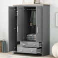 thumbnail image 2 of 67.9" Large Storage Wardrobe, Modern Wood Armoire Closet with Cabinet, 2 Hanging Rods, 2 Drawers, Freestanding 3 Doors Large Closet Storage Cabinet for Bedroom, Grey, 2 of 9