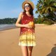 thumbnail image 3 of Easygdp Red Gold Glitter para Vestido Transpirable de Mujer, Vestido Suelto de Manga Corta con Pliegues y Bolsillos para el Verano, 3 of 7
