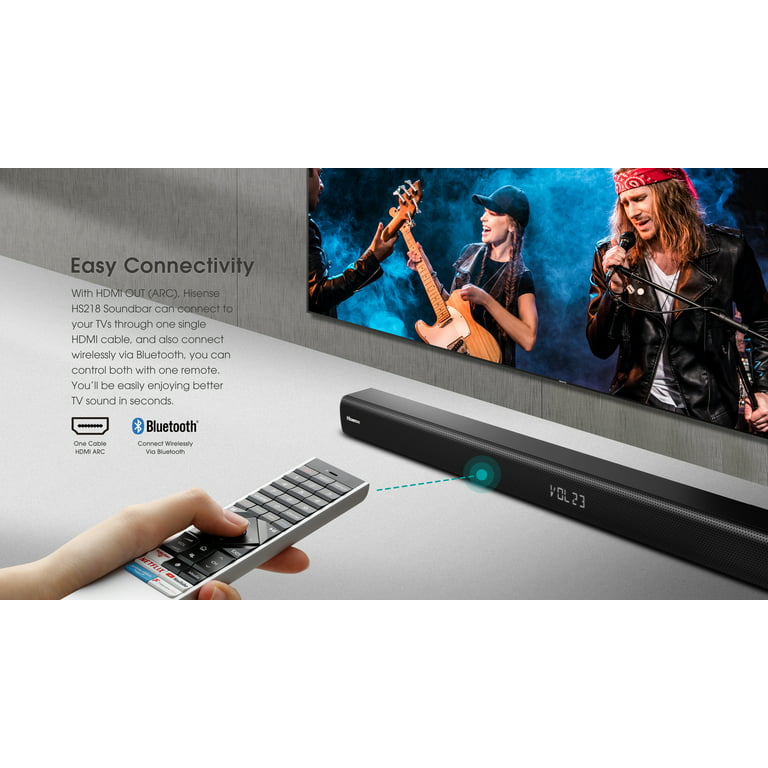 Hisense HS218 2.1 Channel Sound Black Dolby Roku ARC/Optical/AUX/USB with Bar Ready, HS218) Wireless Audio, Bluetooth, Subwoofer, (Model TV 200W, HDMI